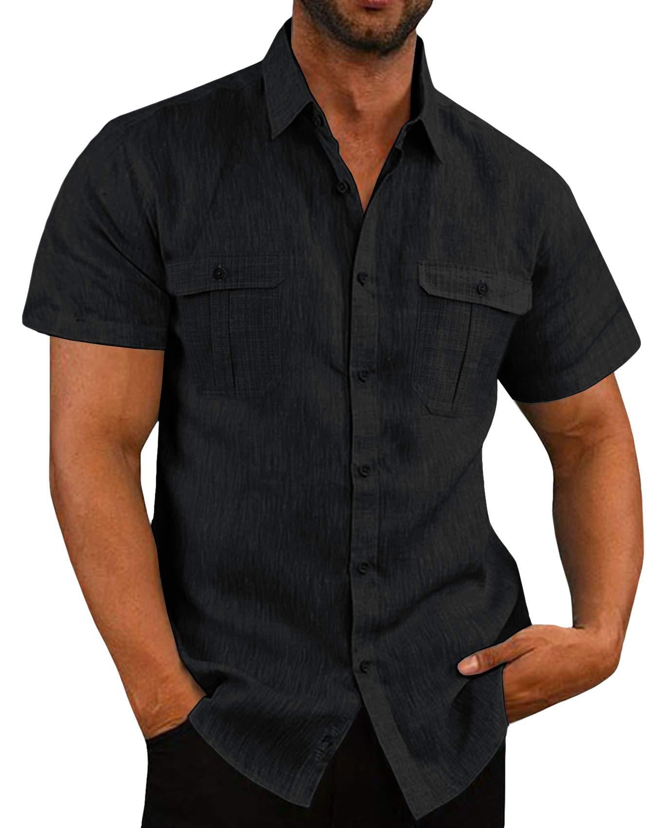 Wide Collar Short Sleeve Casual Shirt