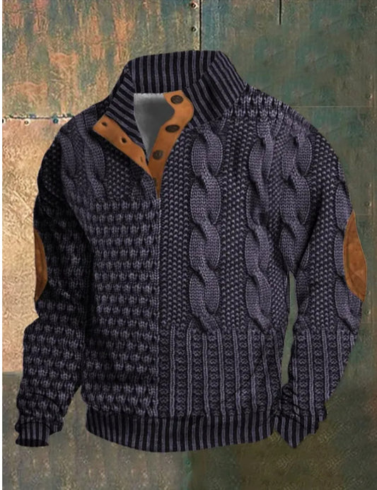 Men's Standing collar button Sweater