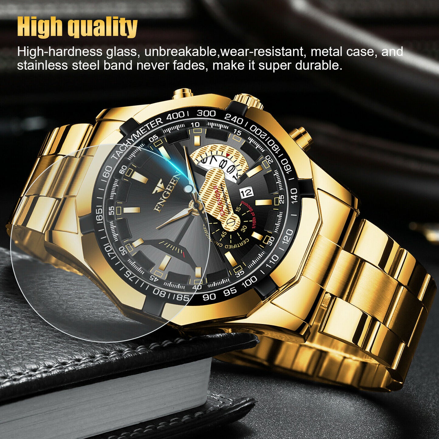 Waterproof Gold Watch Classic Stainless Steel