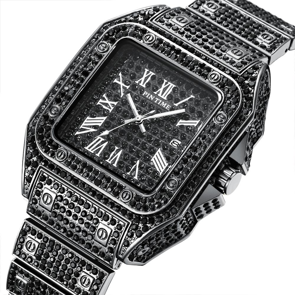 Iced Out Watch For Men With Square Diamond Dial