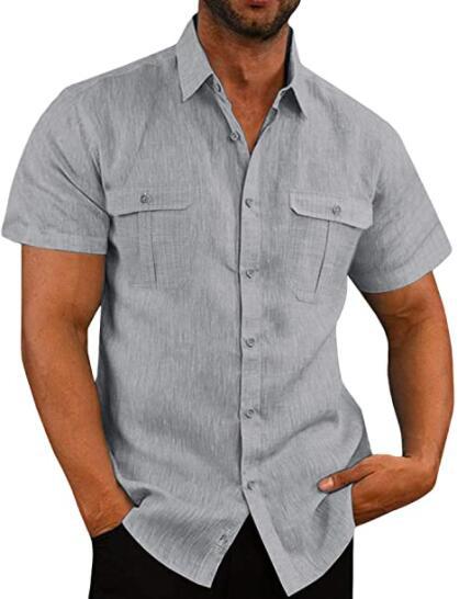 Wide Collar Short Sleeve Casual Shirt