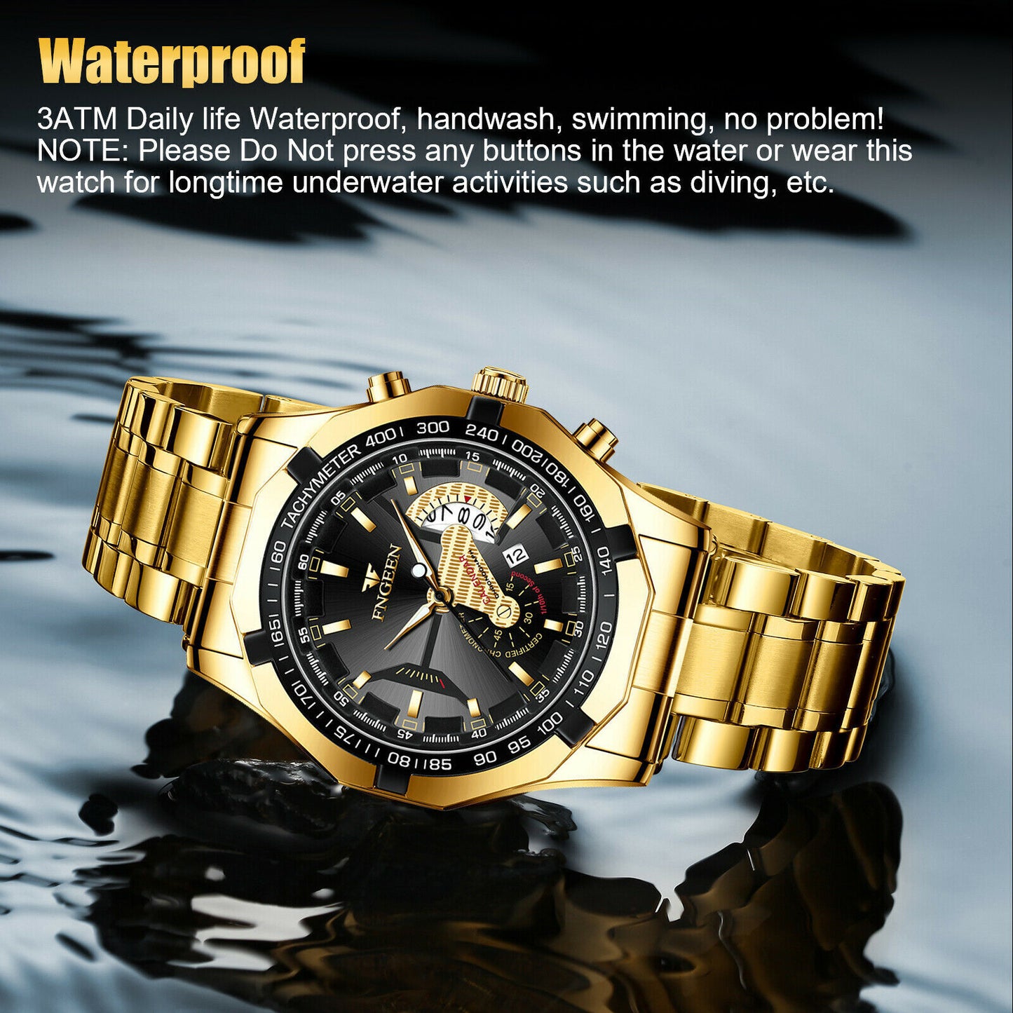 Waterproof Gold Watch Classic Stainless Steel