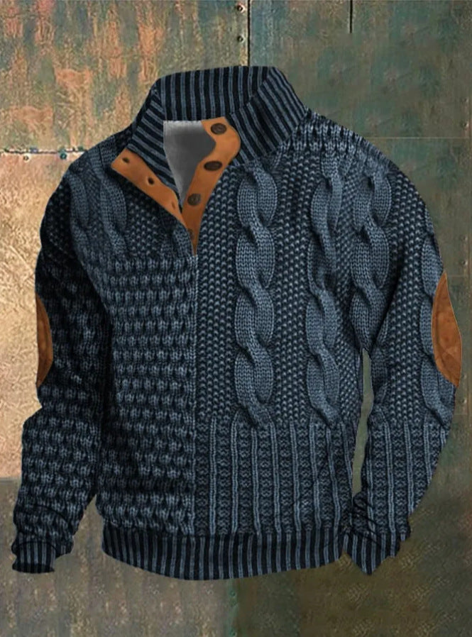 Men's Standing collar button Sweater