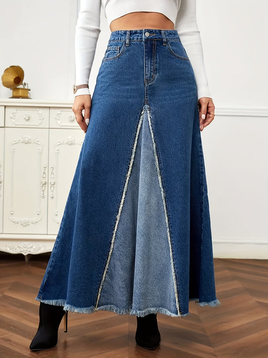 Spliced Denim Long Skirt