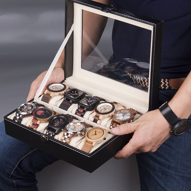 Watches Display Box Organizer Storage Box Leatherette Wrist Watch Holder Jewelry Display Case