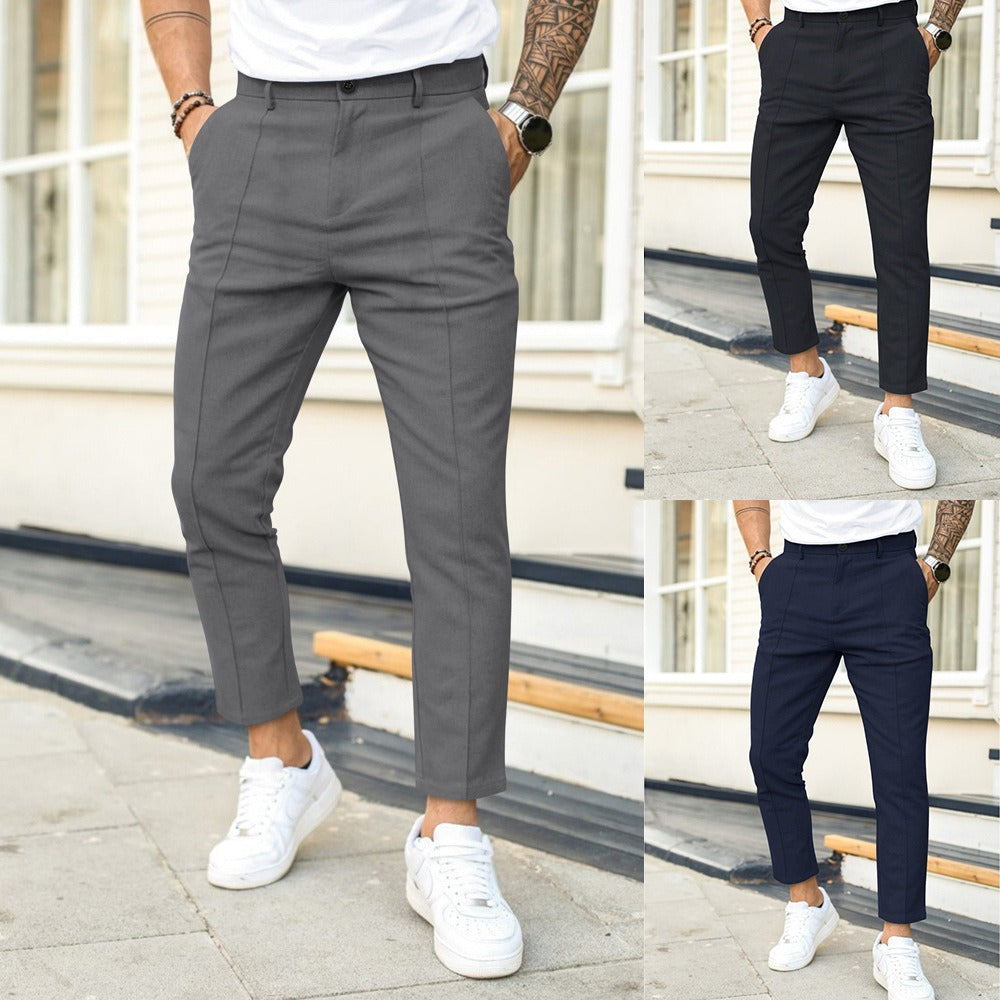 Double Line Solid Color Casual Pants