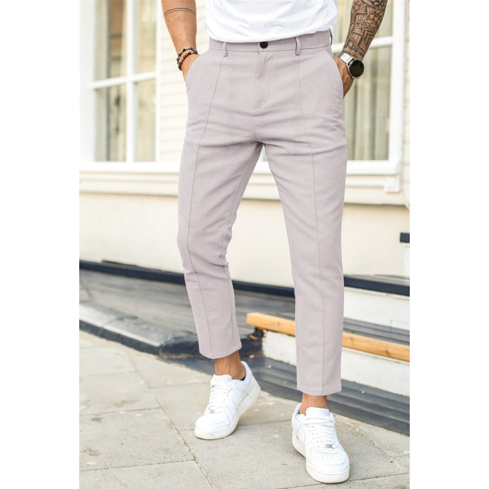 Double Line Solid Color Casual Pants