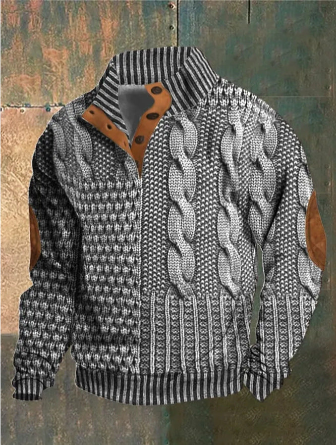 Men's Standing collar button Sweater