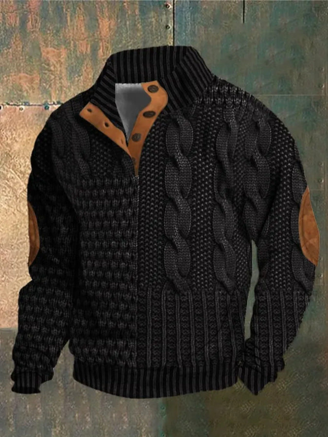 Men's Standing collar button Sweater