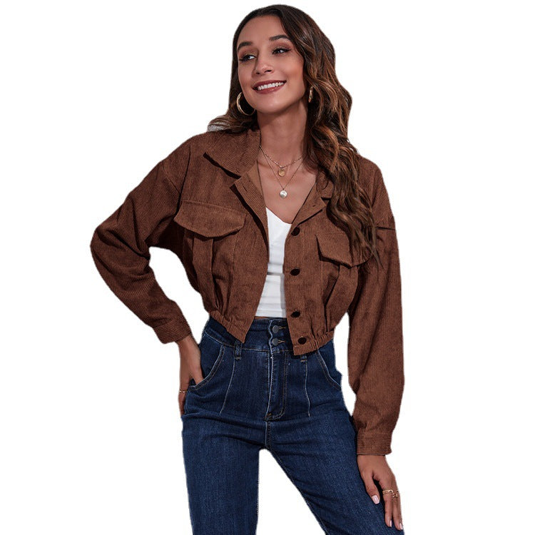 Fall Long Sleeve Corduroy Short Jacket