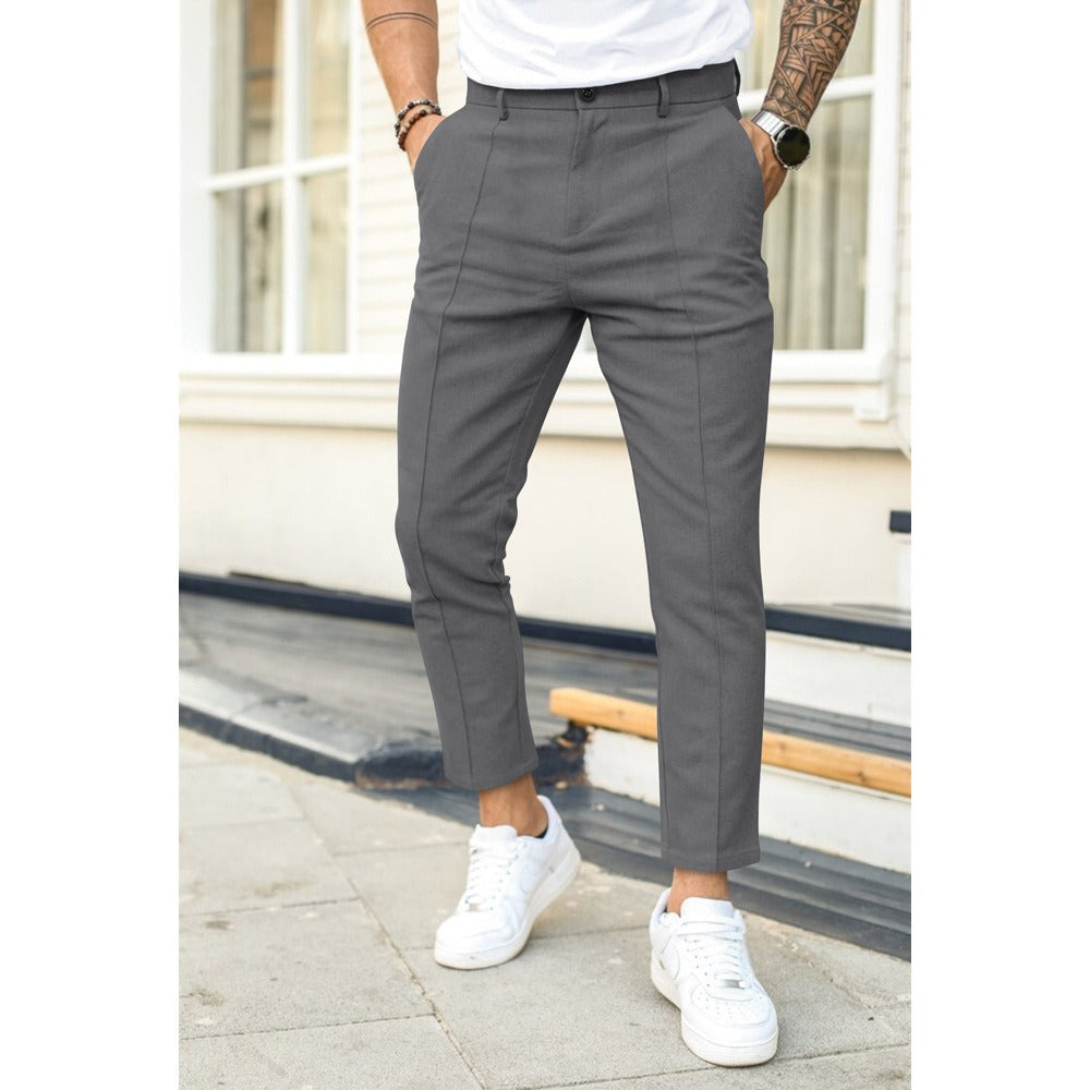 Double Line Solid Color Casual Pants