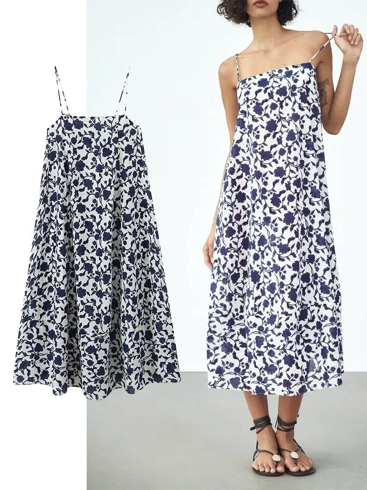 Floral Print Camisole Mid-Calf Summer Dress