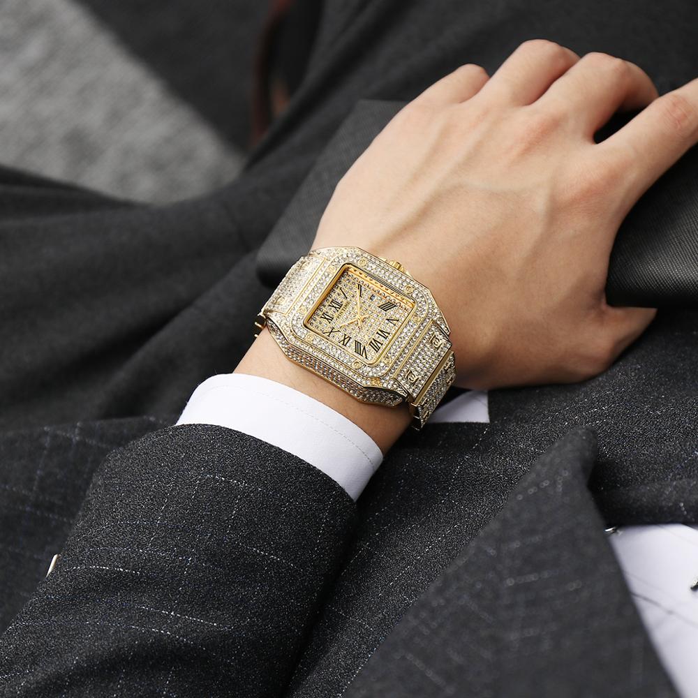 Iced Out Watch For Men With Square Diamond Dial