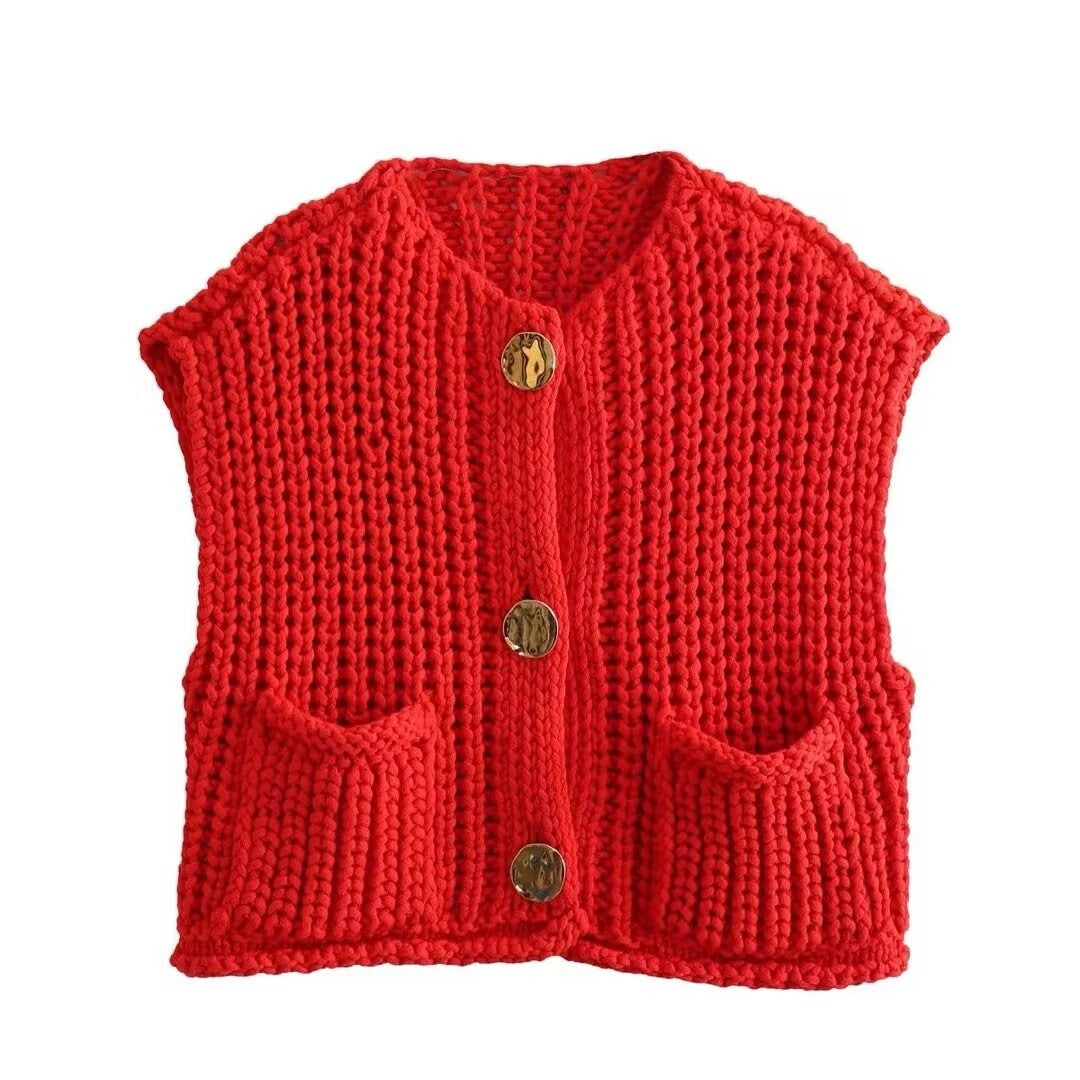 Short Knitted Cardigan Vest