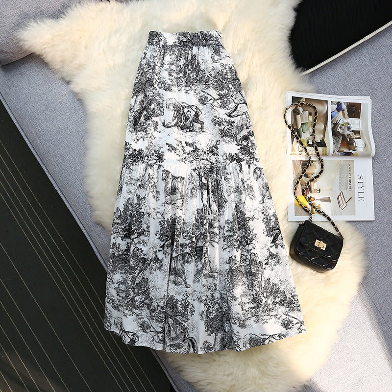 Animal Porcelain A-line Printed Pleated Skirt