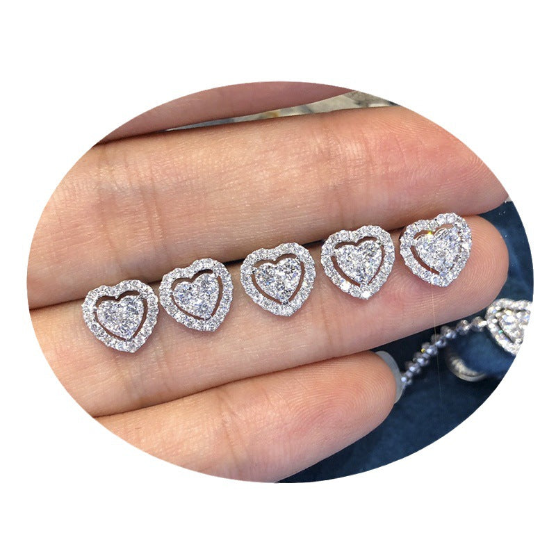 Rhinestone Heart Stud Earrings