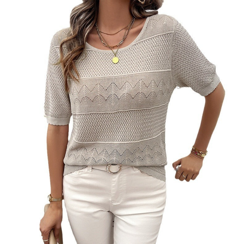 Women's Round Neck Hollow Short Sweater