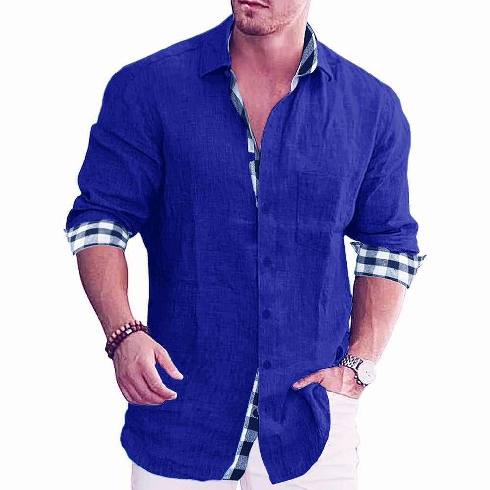 Cotton and linen men's button down shirt