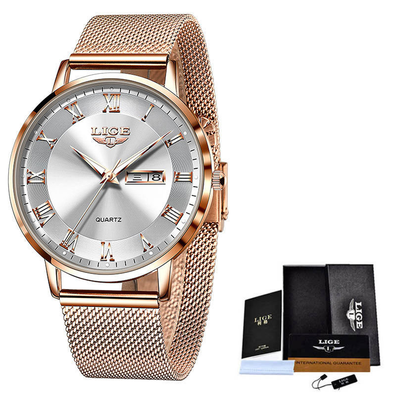 Classic Women’s Dual Calendar Waterproof Mesh Strap Watch