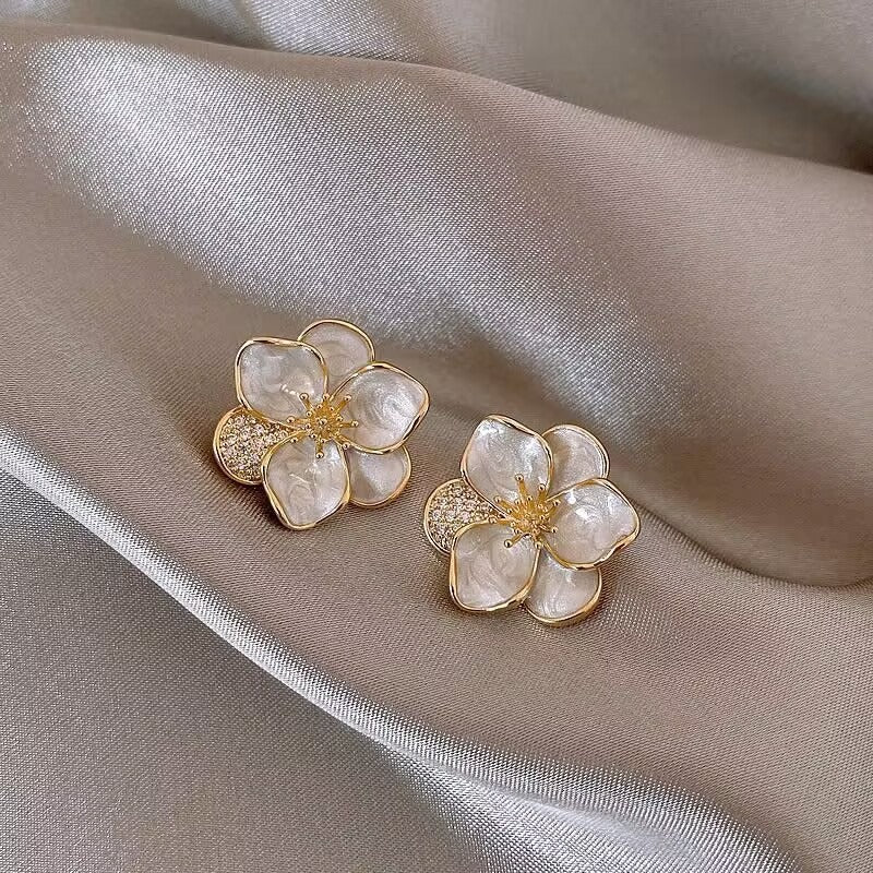 White French Flower Earrings