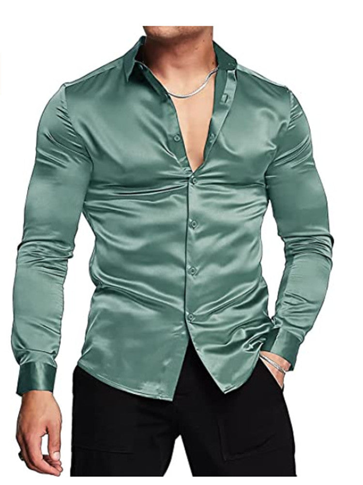 Long Sleeve Button Satin Shirt