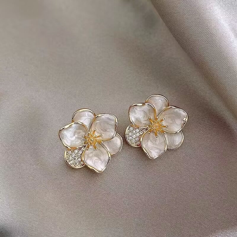 White French Flower Earrings