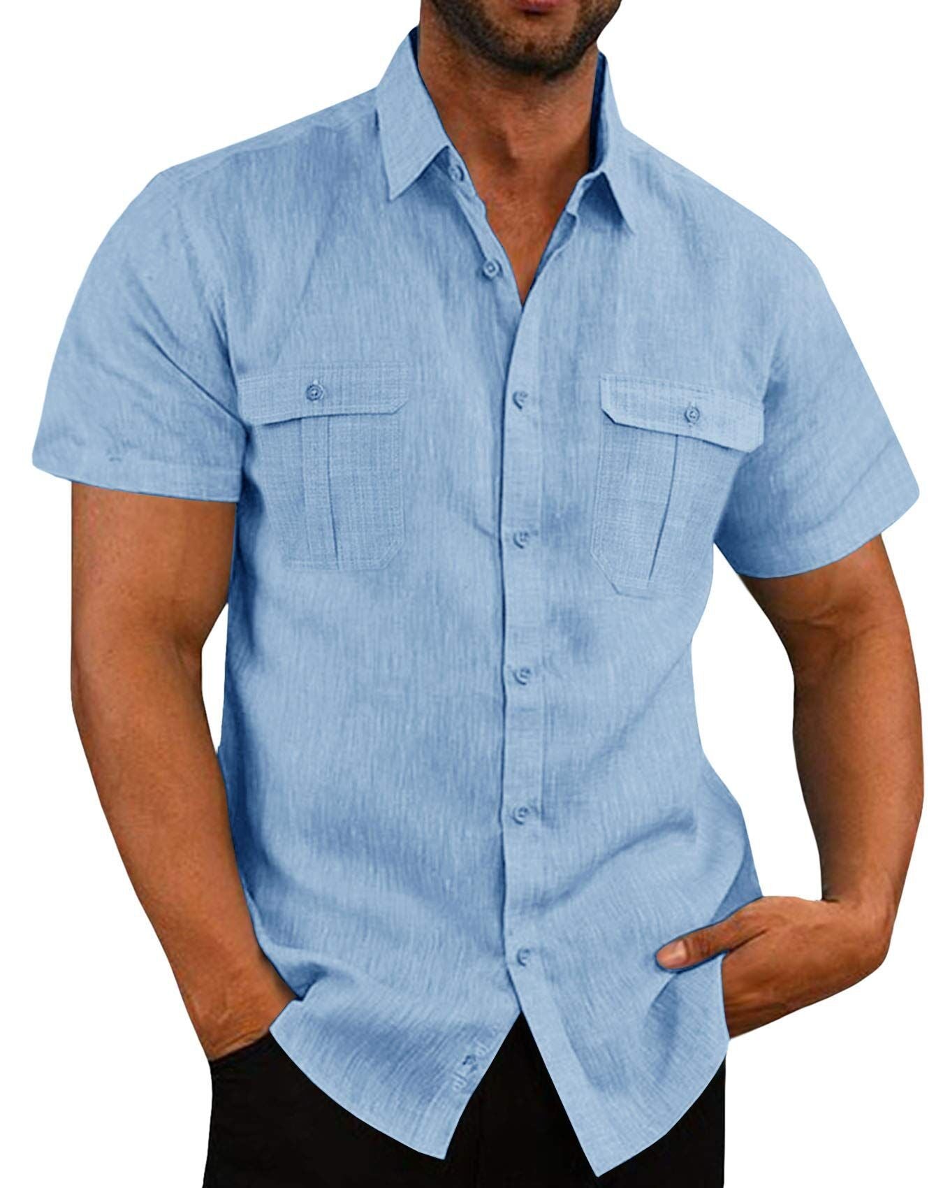 Wide Collar Short Sleeve Casual Shirt