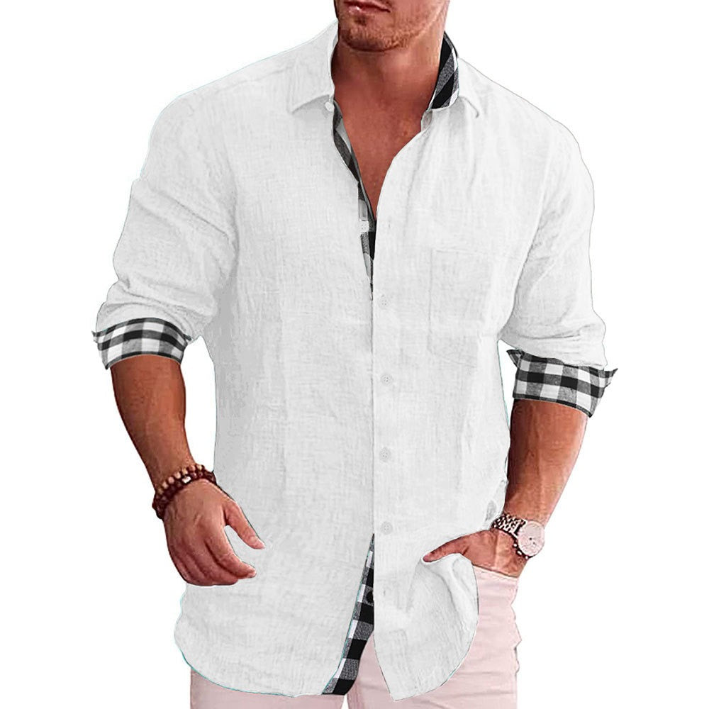 Cotton and linen men's button down shirt