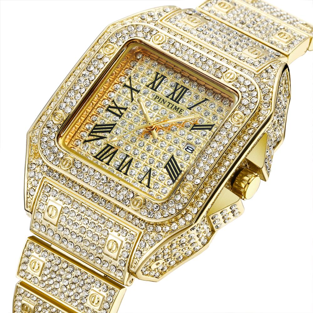 Iced Out Watch For Men With Square Diamond Dial