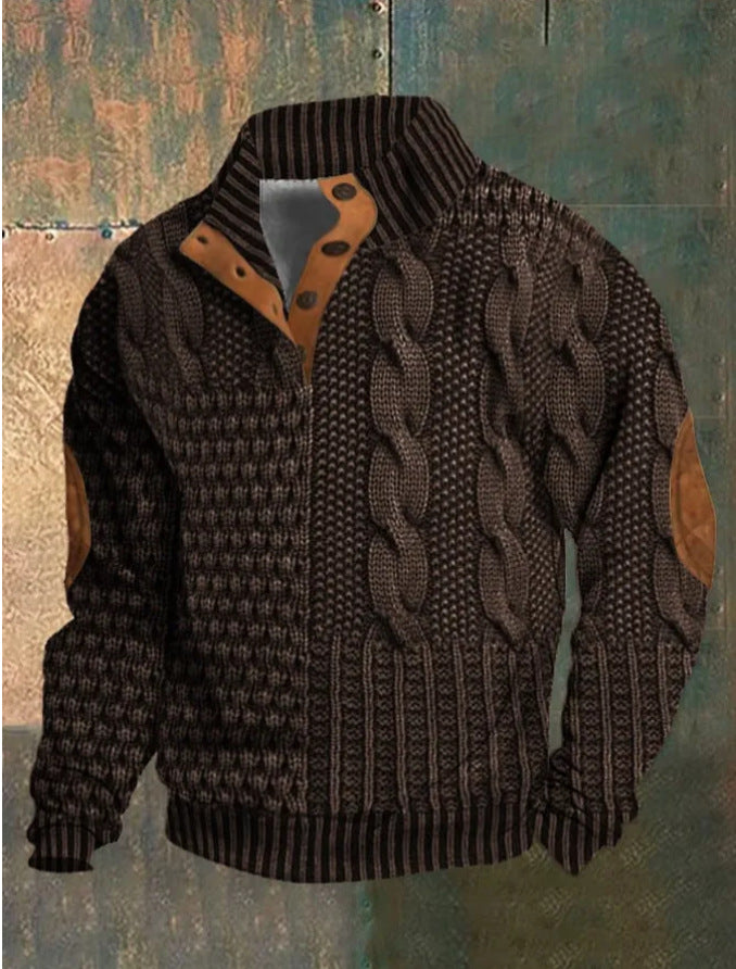 Men's Standing collar button Sweater