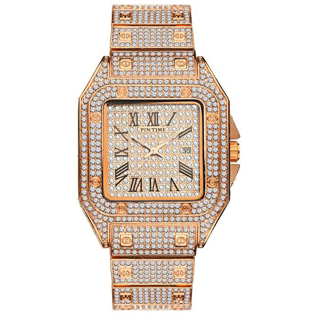 Iced Out Watch For Men With Square Diamond Dial