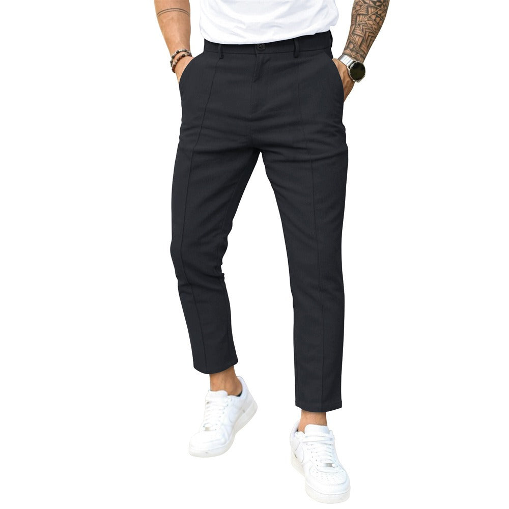 Double Line Solid Color Casual Pants