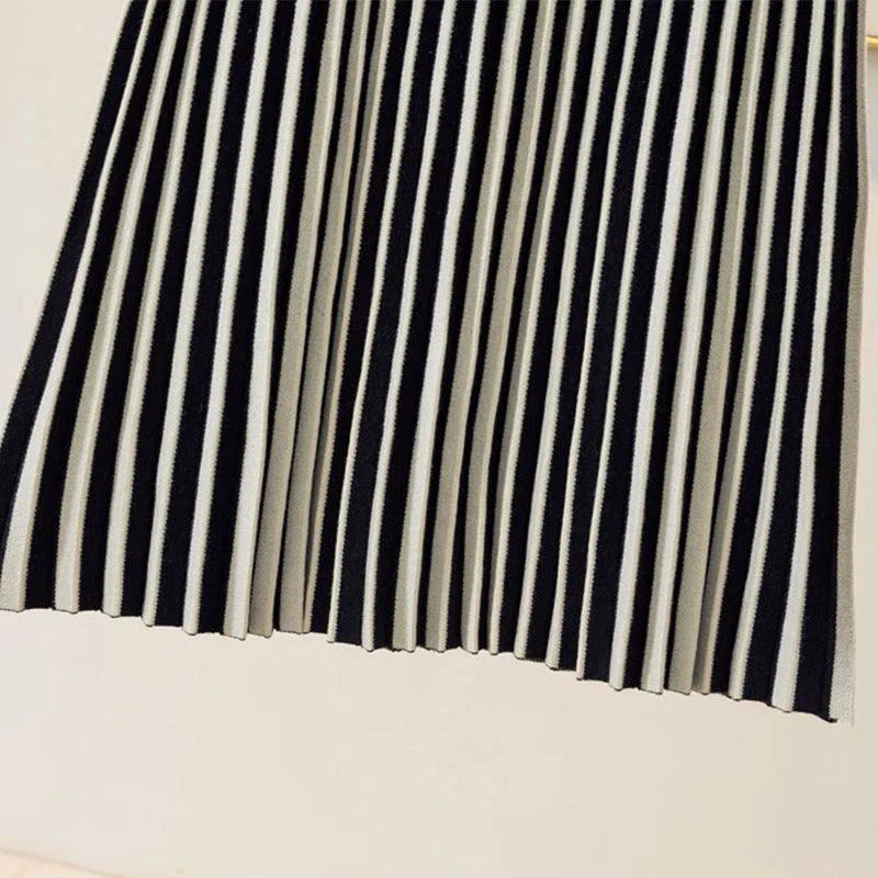 Slim Striped Knitted Midi Long Skirt