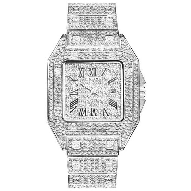 Iced Out Watch For Men With Square Diamond Dial