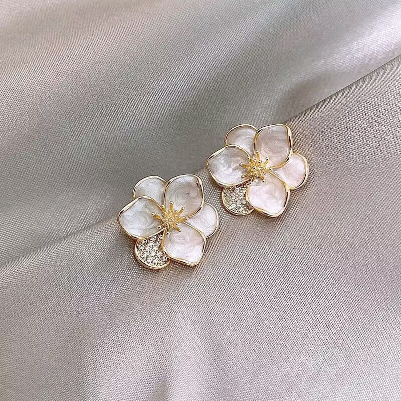 White French Flower Earrings