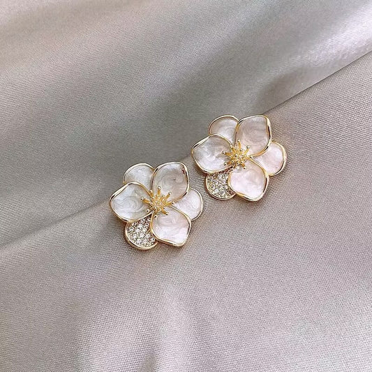 White French Flower Earrings