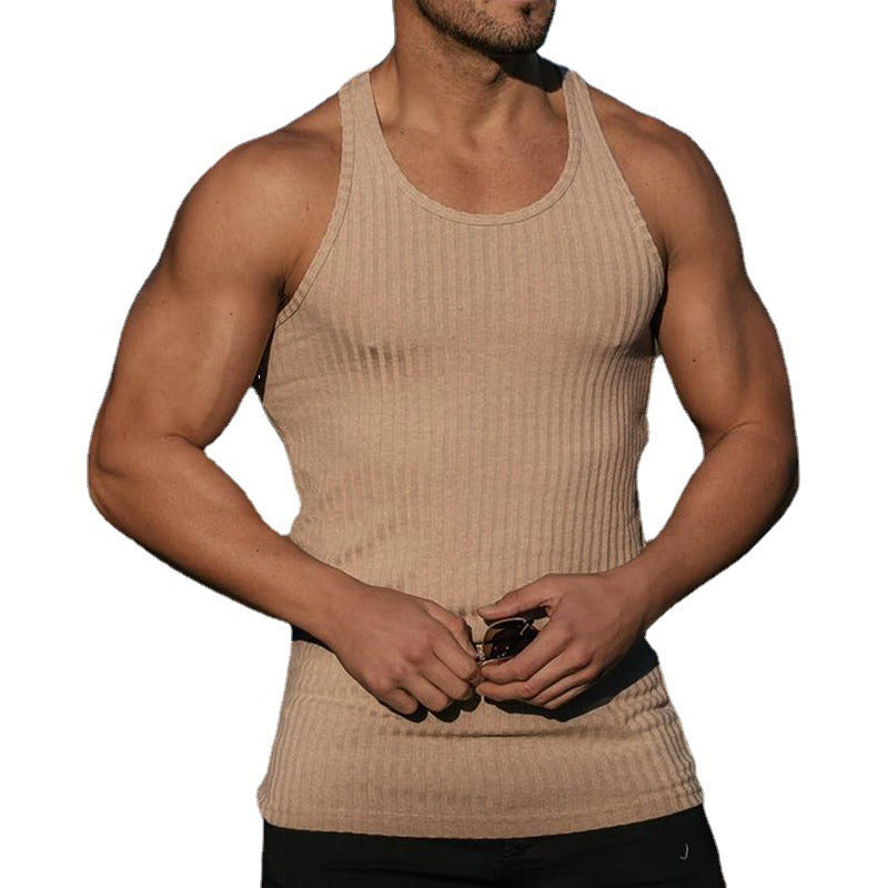 Summer Knitted Vertical Stripe Fitness Sports Leisure Slim Fit