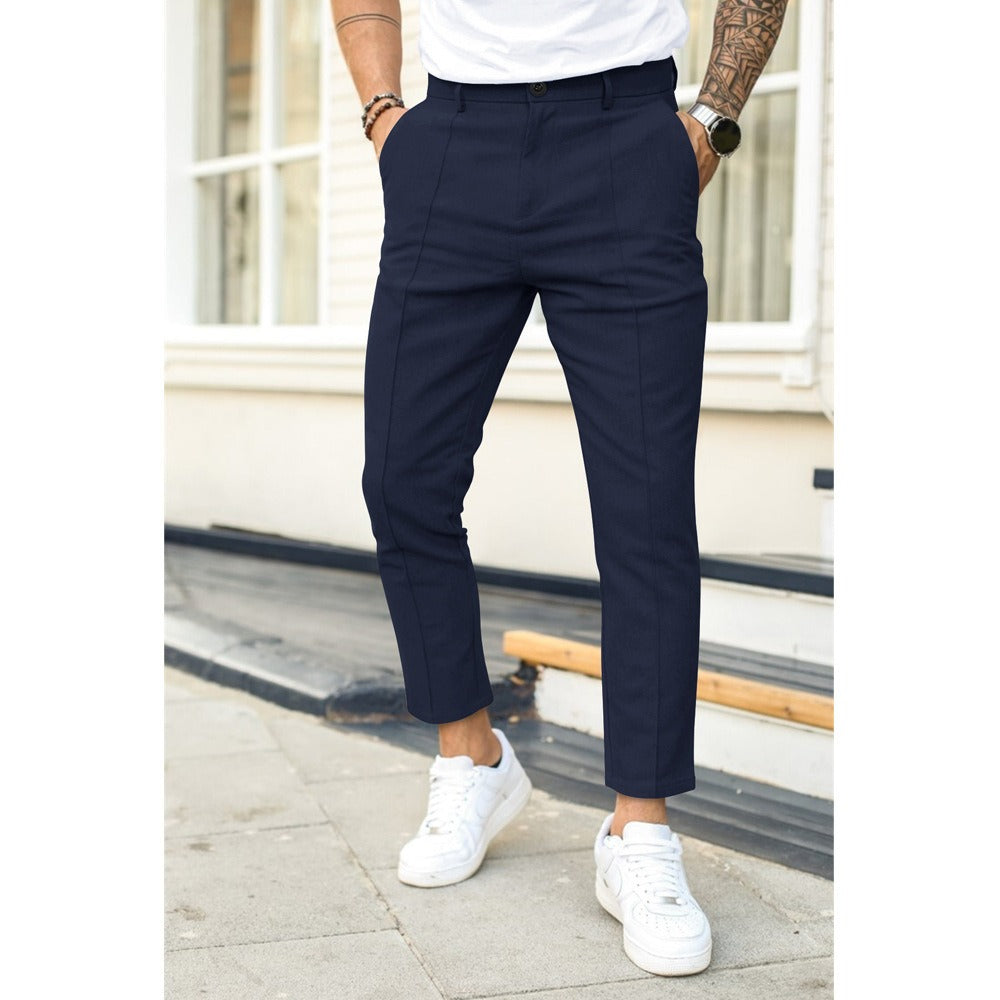 Double Line Solid Color Casual Pants