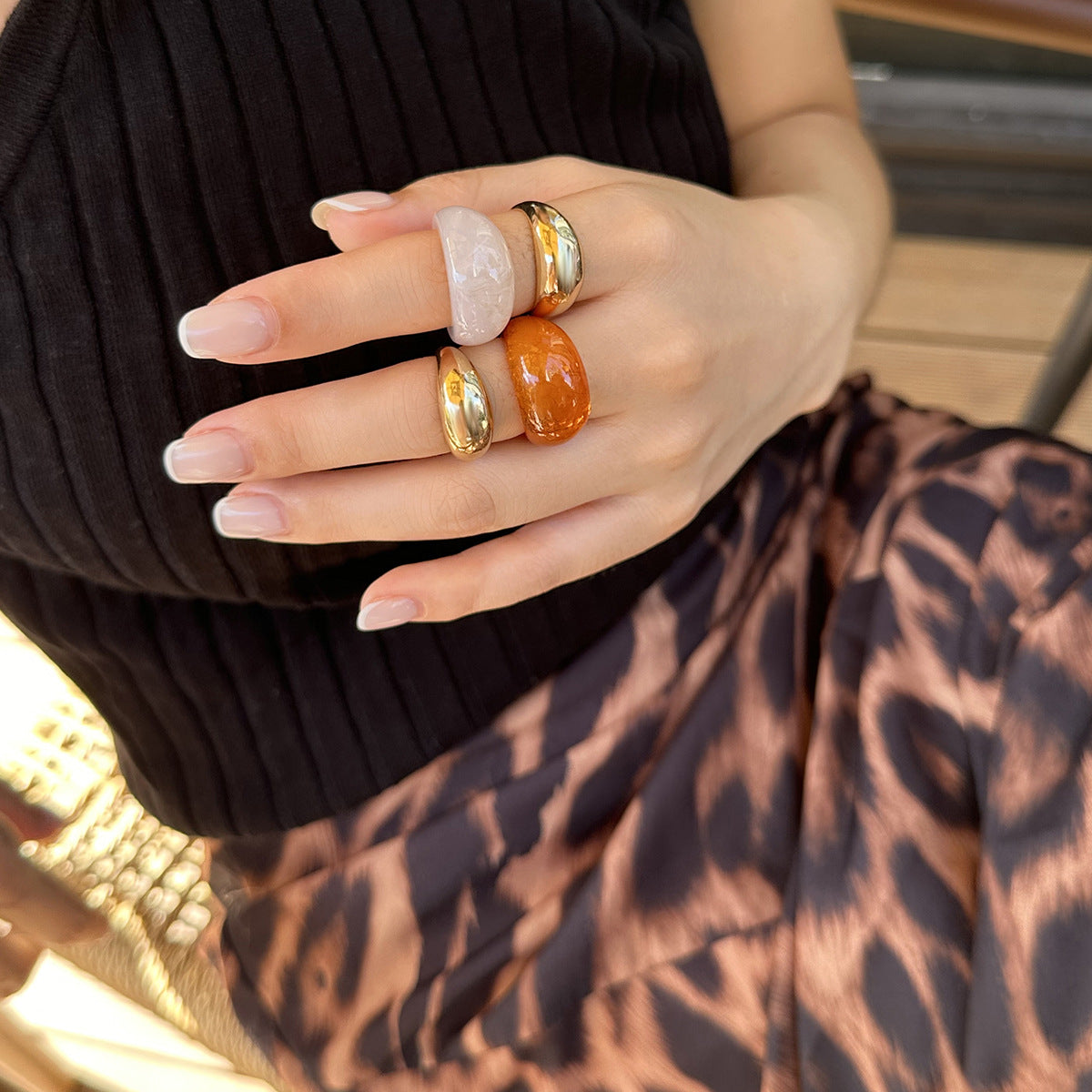 Metal Retro Curved Ring Set