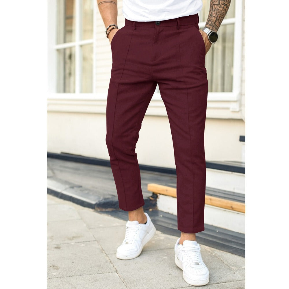 Double Line Solid Color Casual Pants