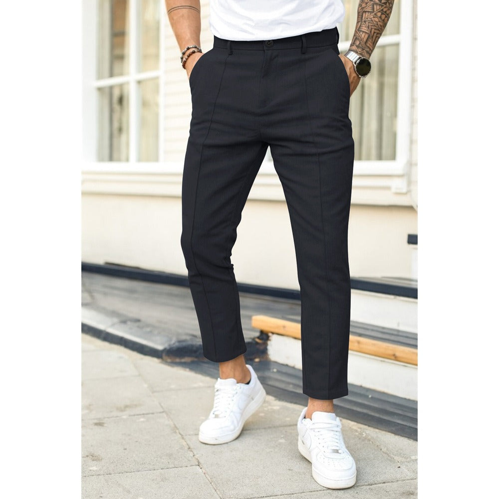 Double Line Solid Color Casual Pants