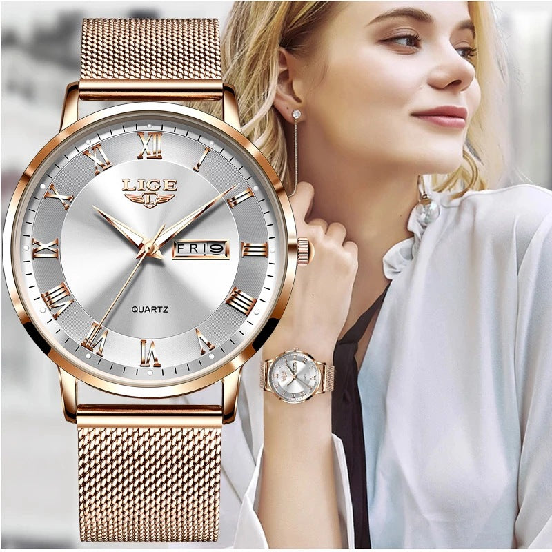 Classic Women’s Dual Calendar Waterproof Mesh Strap Watch