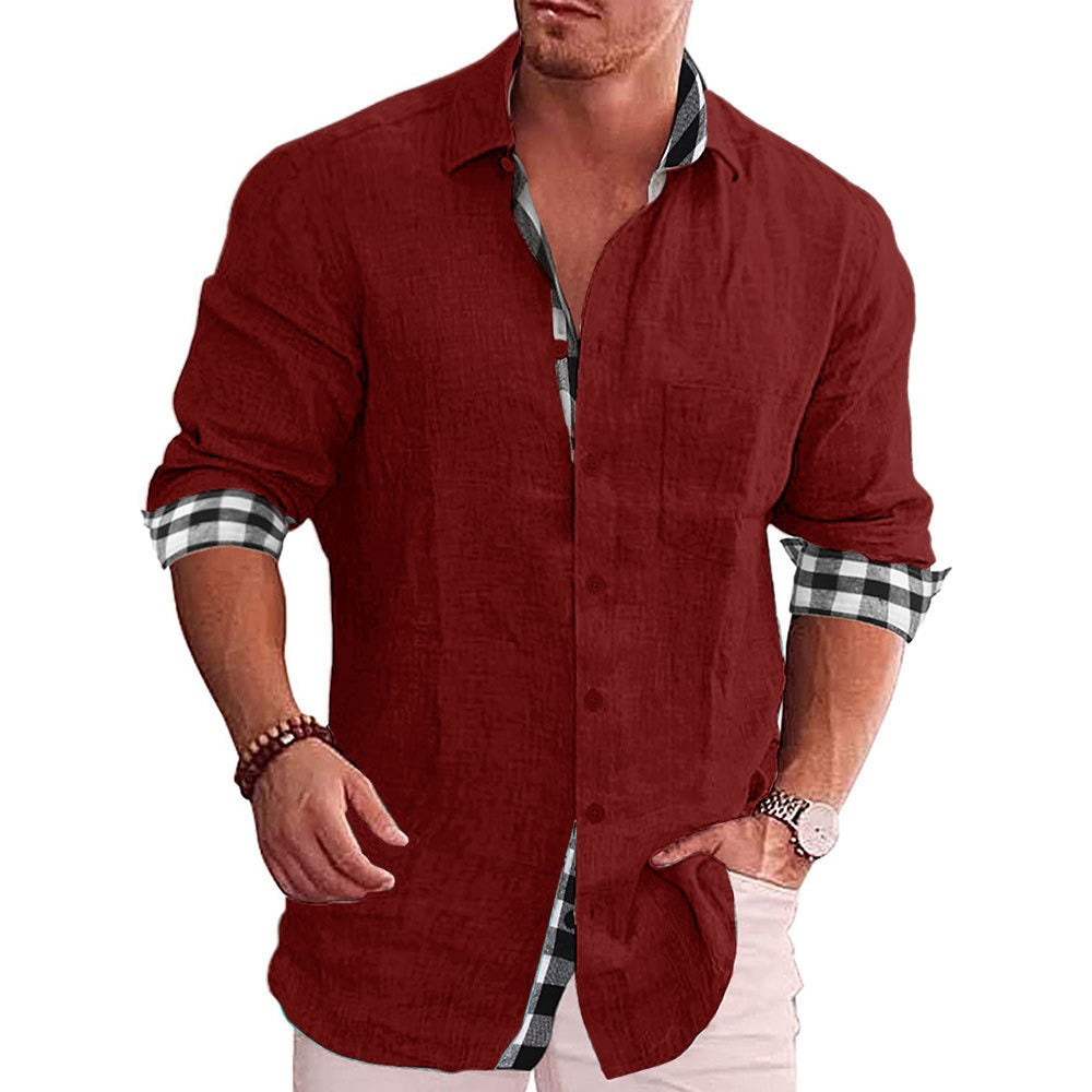 Cotton and linen men's button down shirt