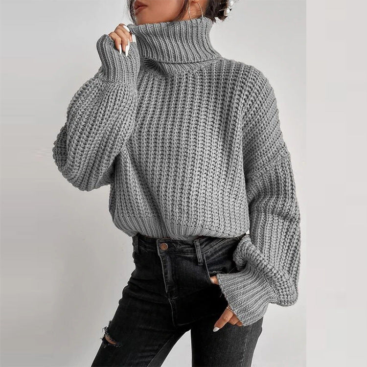 Long Shoulder Knitted Pullover Turtleneck