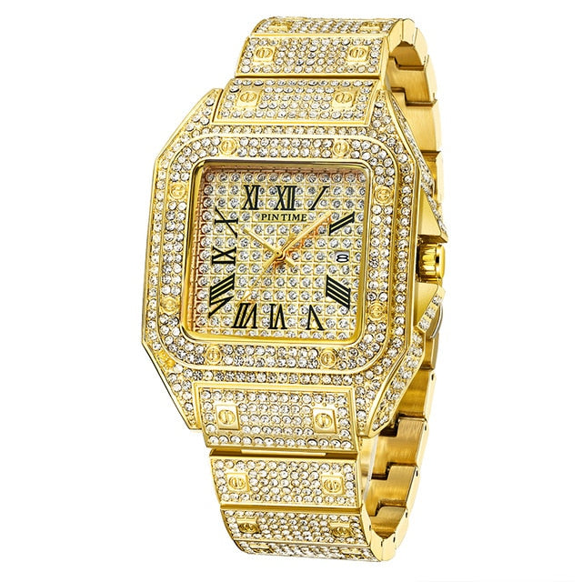 Iced Out Watch For Men With Square Diamond Dial