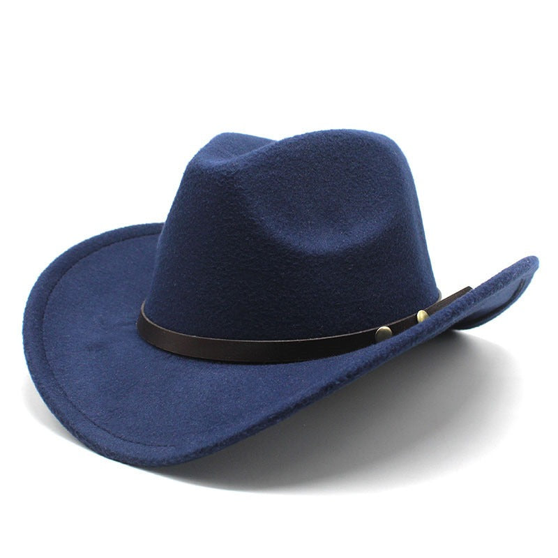 Western Denim Felt Curled Hat