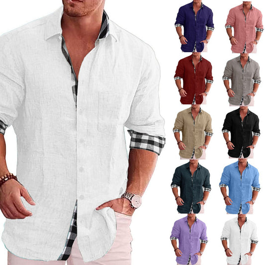 Cotton and linen men's button down shirt