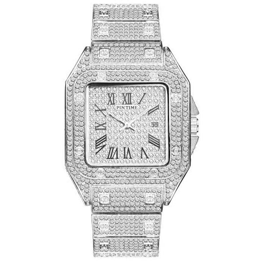 Iced Out Watch For Men With Square Diamond Dial