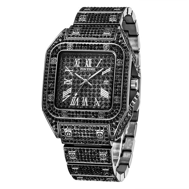 Iced Out Watch For Men With Square Diamond Dial