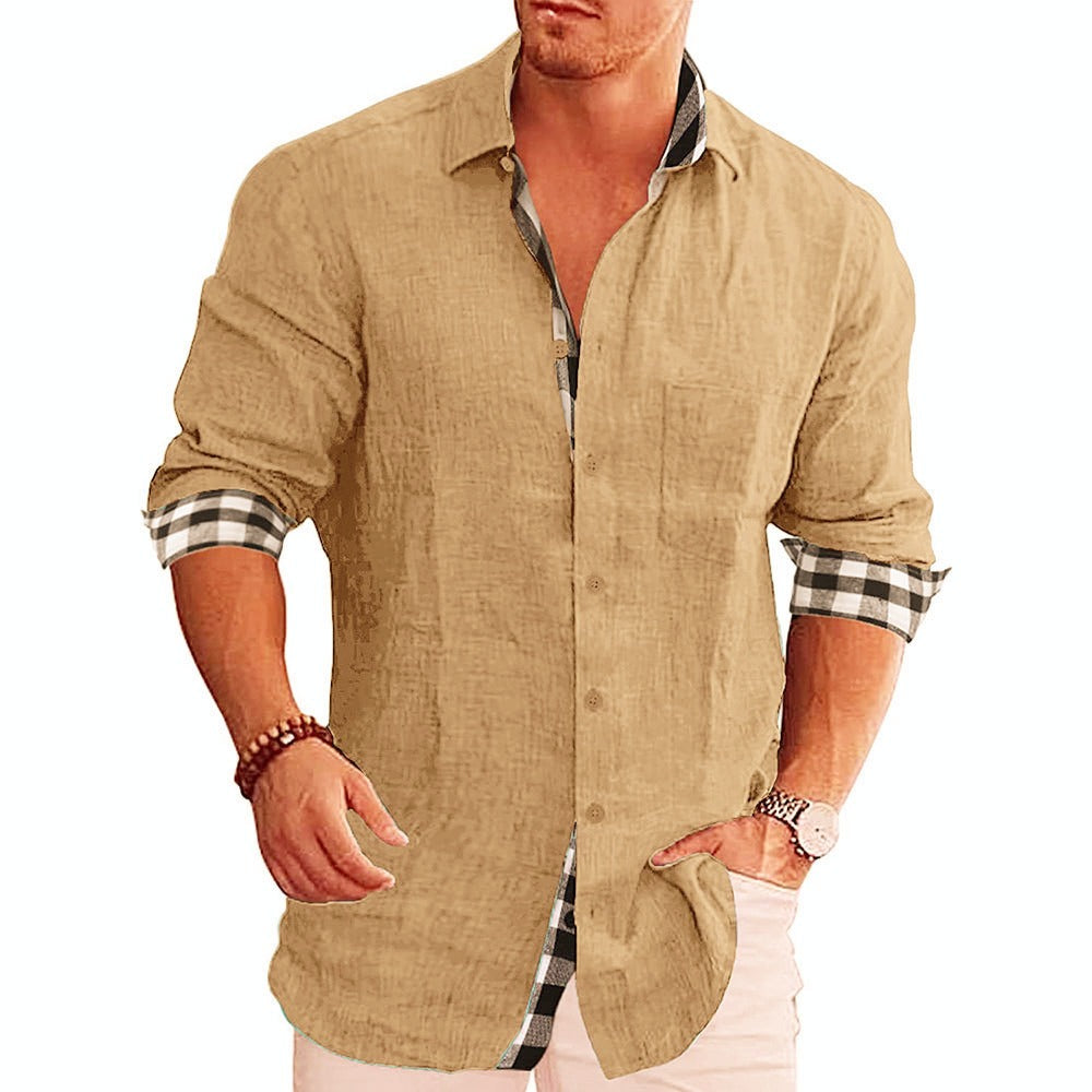 Cotton and linen men's button down shirt